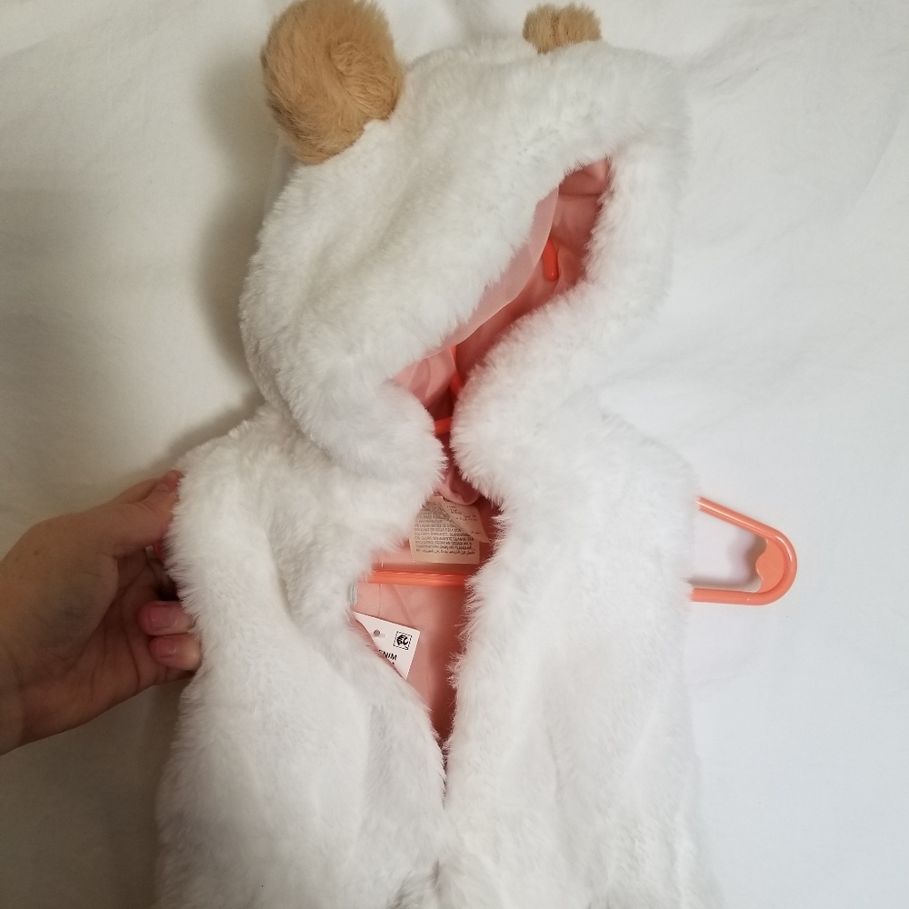 First Impressions Bear Hooded White Faux Fur Vest 18 Months